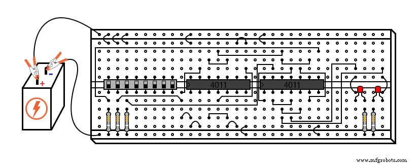 Сборка RS-триггера на элементах NAND: импульсный детектор и дребезг контактов