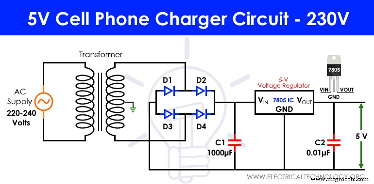DIY зарядка для телефона 5В — схема преобразования 230В AC в 5В DC безопасно