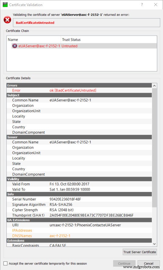 Настройка пользовательских сертификатов безопасности для OPC UA на PLCnext Control